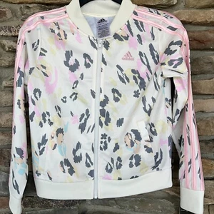 Adidas Big Girls All Over Print Tricot 3 Stripe Sleeve FZ Track Jacket XL M NWT - Picture 1 of 3