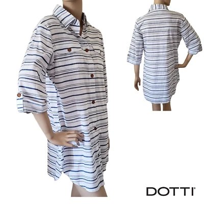 Vestido Camisa Para Mujer Dotti Natación Cubre Baja Rayas Blanco/Azul Denim Talla Pequeña Foto 1 de 4