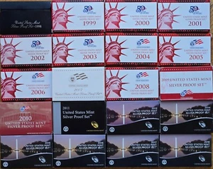 20 US Mint Silver Proof Sets, 1998 - 2018, No 2012, All With OGP/COA, 1 Owner - Picture 1 of 15