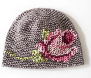 0577 Crochet Ladies Rose Detail Hat One Size Aran - Vintage Pattern Copy - Picture 1 of 1