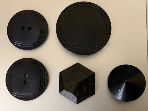 Five Antique Art Deco French Black Bakelite Buttons - Different sizes Cover