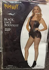 WOMEN'S SPIRIT ADULT COSTUME - BLACK FAUX LEATHER & LACE BODYSUIT - Ad Lg 12-14 - Picture 1 of 1