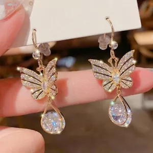 Fashion Butterfly Crystal Zircon Drop Dangle Ear Earrings Hook Women Jewelry Hot - Picture 1 of 5