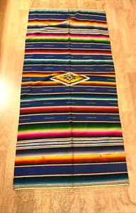 Manta de lana Saltillo Serape mexicana de colección tejida con flecos suroeste *TAL CUAL - Imagen 1 de 15
