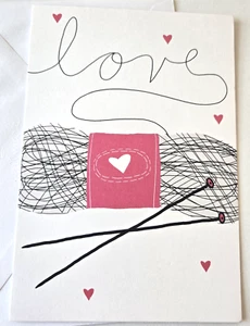 Vintage Valentine Card Hallmark Love Yarn Skein Knitting Needles - Picture 1 of 3