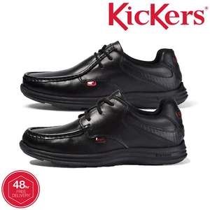 Kickers Shoes Boys Mens Kids School Office Reasan Lace Black Leather UK 3 - 12 - Picture 1 of 23