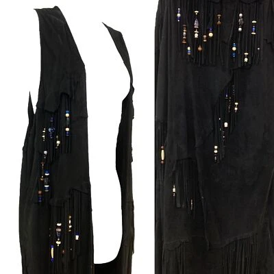 Chaleco plumero retazos de cuero negro reconstruido original vintage años 70 años 70 Foto 1 de 4