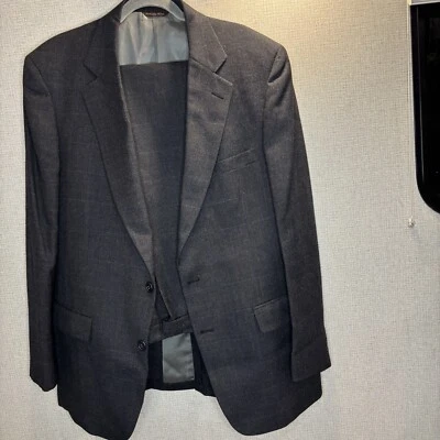 Cricketeer Athletic Physique Gray Black Suit Set Men 46R Blazer 36 Pants Plaid - Image 1 of 4