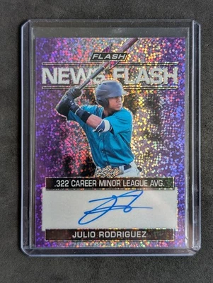 Julio Rodriguez 2019 Leaf News Flash Purple #17/25 On Card Auto Mariners JRod RC - Image 1 of 4