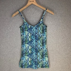 Camiseta sin mangas vintage OP Ocean Pacific para niña azul verde estampado de serpiente algodón mediano - Imagen 1 de 6