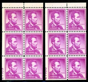 EFO 1036b TWO MISCUT BOOKLET PANES WITH SEQUENTIAL PLATE NUMBERS 27188 & 27189 - Picture 1 of 1