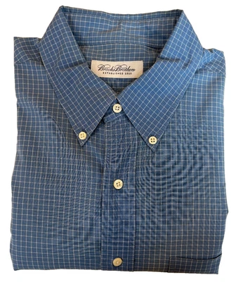 Brooks Brothers Dress Shirt Mens 17 - 34/35 Blue Check 100% Cotton - Image 1 of 4