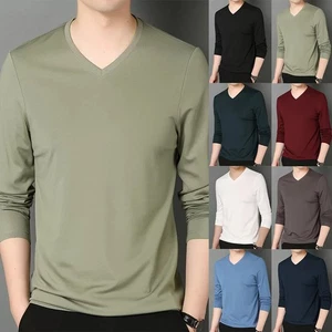 Mens Slim Fit V Neck Long Sleeve Muscle Tee T-shirt Casual Tops Blouse L-5XL - Picture 1 of 21