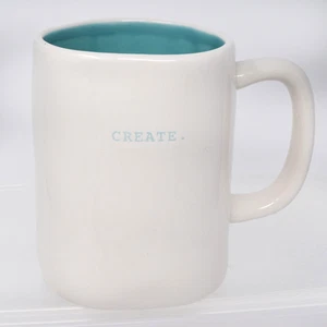 Rae Dunn Create Mug White Blue New Wavy Cup Typewriter Font Gift Artist Creator - Picture 1 of 6