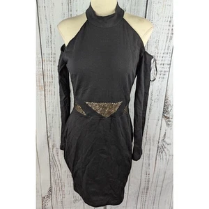 Star Wars Womens Halter Embellished Party Dress Black Size L Gold Sequin - Picture 1 of 3
