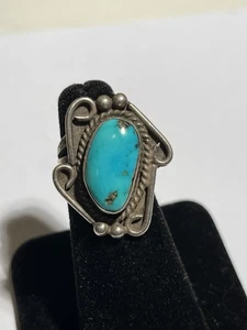 Vintage Sterling Silver Sky Blue Turquoise Ring Signed Southwestern Navajo 5.5 - Picture 1 of 6