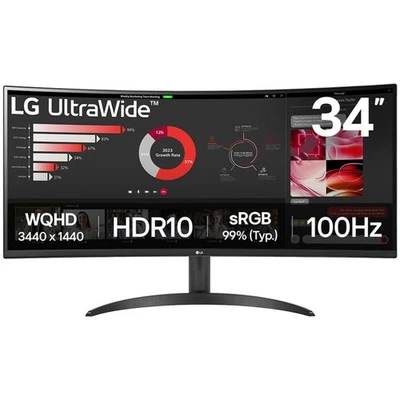 LG 34" Curved Gaming Monitor Ultrawide QHD 3440x1440 VA 21:9 100Hz HDR 34WR50QK - image 1 of 4