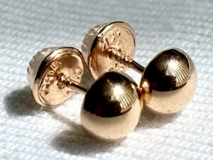 18k solid real rose gold earrings: half ball earrings • 6 mm - screw back - Picture 1 of 6