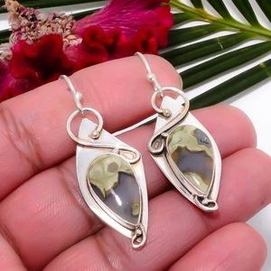 Rainforest Jasper - Australia 925 Sterling Silver Handmade Earring 1.95" Sku15 - Picture 1 of 2