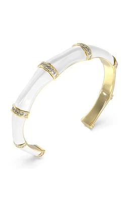 GUESS Bamboo Damen Armreif Armband Edelstahl Weiß Gold mit Kristallpavé  18,4 cm - Bild 1 von 2