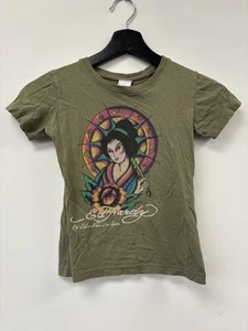 Ed Hardy Shirt Kids Large Green Geisha Tattoo Graphic Tee Christian Audigier - Picture 1 of 6