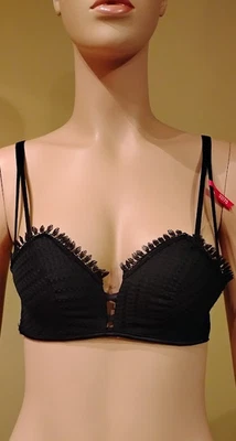 Nuevo con etiquetas Sujetador para mujer con flecos push up a rayas negras talla: 32/70A Foto 1 de 3