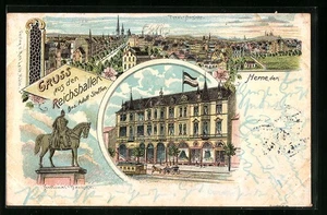 Lithographie Herne, Hotel Reichshallen von Adolf Steffen, National-Denkmal 1903 - Picture 1 of 2
