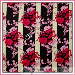 BonEful Fabric FQ Cotton Quilt VTG Brown Pink Flower Leaf Cottage Calico Stripe - Picture 1 of 8