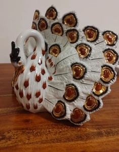 Riesige Pfau-Schwan Porzellan Vase, Mid Century Skulptur, selten Vintage - Bild 1 von 8