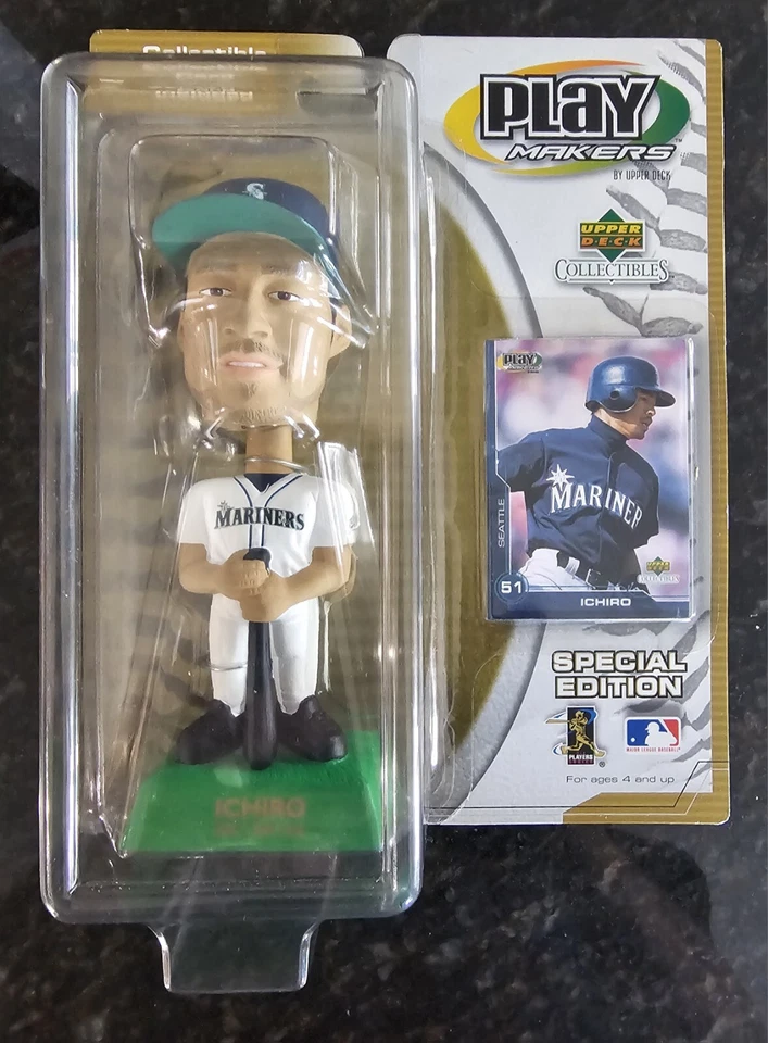 Ichiro Suzuki Rookie Bobblehead UD Playmakers Seattle Mariners White Jersey New - Image 1 of 1