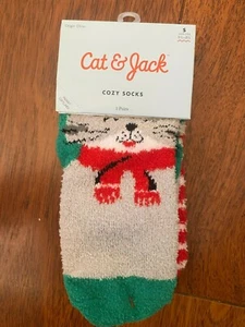2 NEW girls boys CAT & JACK FLUFFY WINTER SOCKS cat striped shoe sz 5.5-8.5 LOT - Picture 1 of 2
