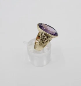 Antiker Jugendstil Damen Gold Ring 9K 375 Gr. 64 mit 14 Ct großem Lila Amethyst - Bild 1 von 7
