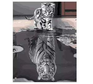 Paint by Numbers Kit - DIY Painting Kit - Gift Idea - Cat's Reflexion - 3 Sizes - Picture 1 of 4