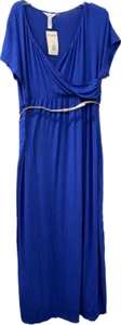 Three Seasons Maternity Maxi Dress Belted Faux Wrap Short Sleeve-Vision Blue 2x - Picture 1 of 4