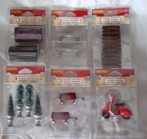 Lemax Park Bench Red Wagon Moped Topiary Trees Wood Fence & Brick Pebble Road  - Picture 1 of 8