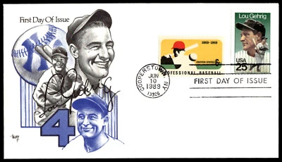1989 Lou Gehrig FDC First Day Of Issue Cachet by Marg 6 Cent Dual Stamp - Image 1 of 2