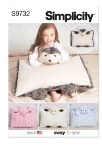 New Uncut Simplicity Pattern 9732 Plush Animal Pillow Cases Lamb Rabbit Cat - Picture 1 of 2