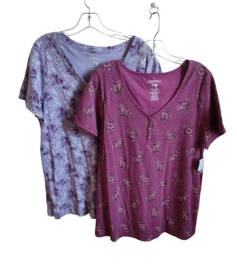 Essentials by Maggie Lot Of 2 Tops Size 14/16W Henley Style Floral Tee Shirts  - Image 1 of 4