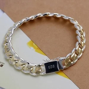 Women's Mens Fine 925 Sterling Silver Bracelet Fashion Jewelry 10MM - Picture 1 of 6