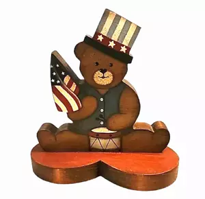 Patriotic 4th July/Christmas Decor Patriotic Bear Reversible Hand Painted Signed - Picture 1 of 10