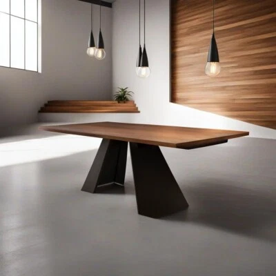 Solid Oak Wood Dining Table with Steel, Metal Legs, CARMEN - Image 1 of 4