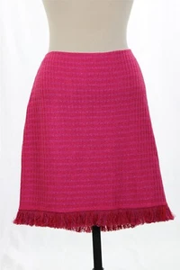St John Knits A-Line Tweed Fringed Short Skirt Camellia Size 12 NWOT MSRP $395 - Picture 1 of 2