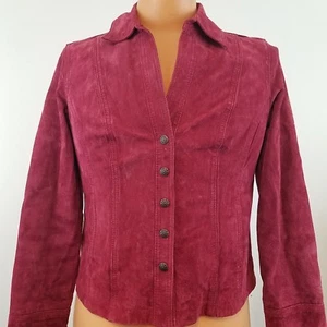 Leather Magenta Jacket Live a Little LIL Snap Front L/S Lined Washable Sz Medium - Picture 1 of 12