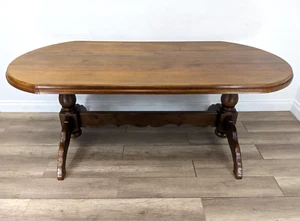 DINING TABLE Large Oval Malaysian Hardwood Double Pedestal Base FREE DELIVERY - Picture 1 of 24