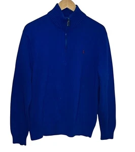 Vintage Polo Ralph Lauren 1/4 Zip Pullover Sweater Herren XXL Blau Mock Neck Pony 90s - Bild 1 von 7