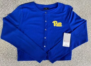 NEW Pitt Panthers Colosseum Cropped Rib Sweater Cardigan Shirt LS Blue Women's M - Picture 1 of 5