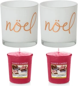Yankee Candle Frosty Gingerbread Votive Candle and Noel Votive Holder Pack 2 - Picture 1 of 3