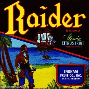 Impresión artística de etiqueta de caja de cítricos naranja Tampa Florida Pirate Raider - Imagen 1 de 1