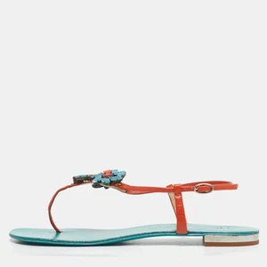 Giuseppe Zanotti Orange Leather Crystal Embellished Slingback Sandals Size 39 - Picture 1 of 9