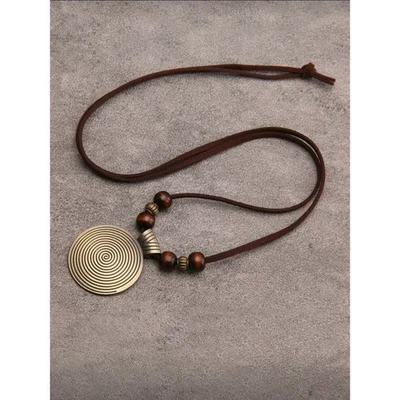 Collar Colgante Bohemio Espiral Cordón Cuero Tribal Boho Colgante Foto 1 de 3